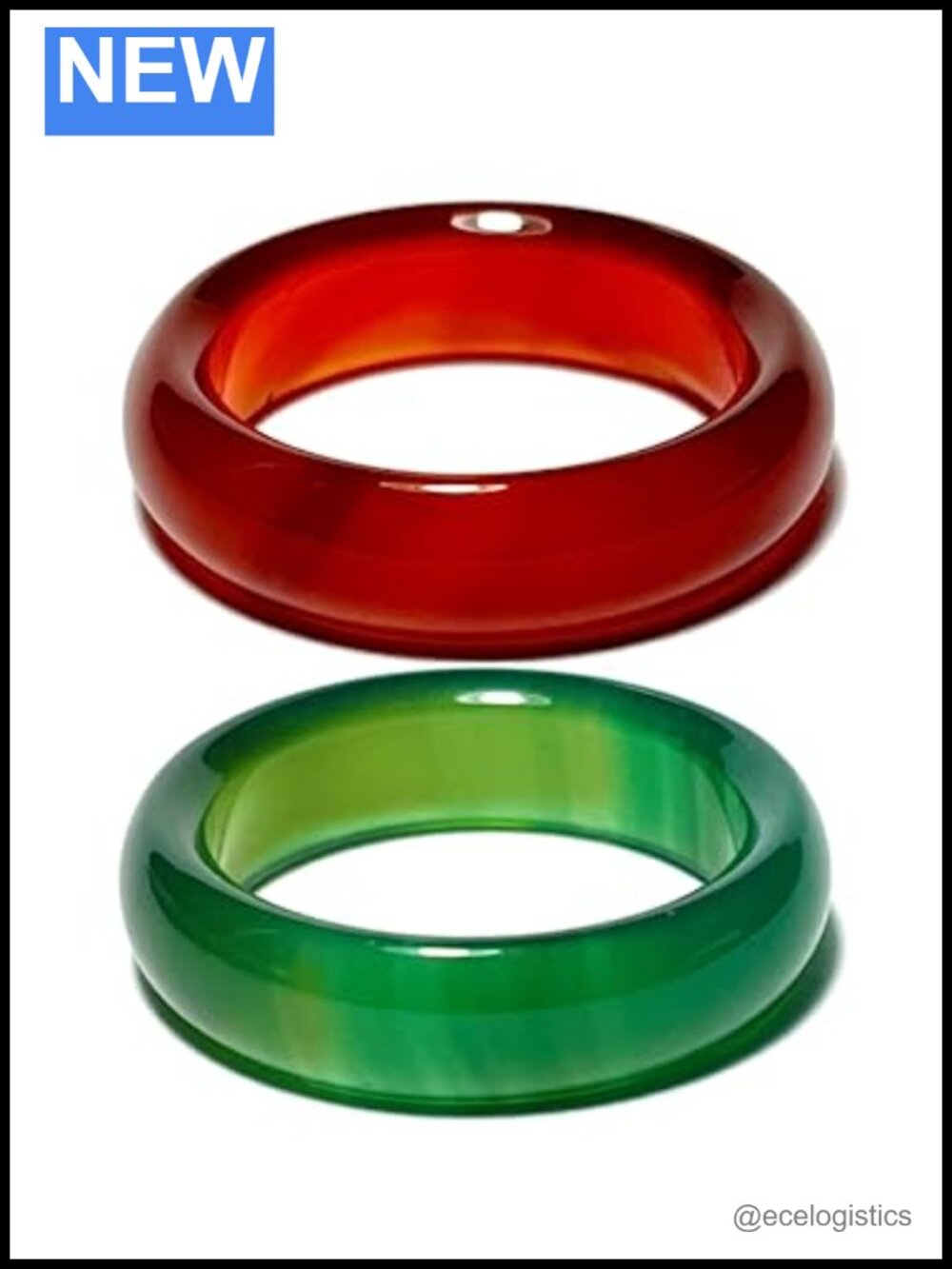 Chakra Stone Ring Bundle, Red Carnelian & Green Agate, Size 7